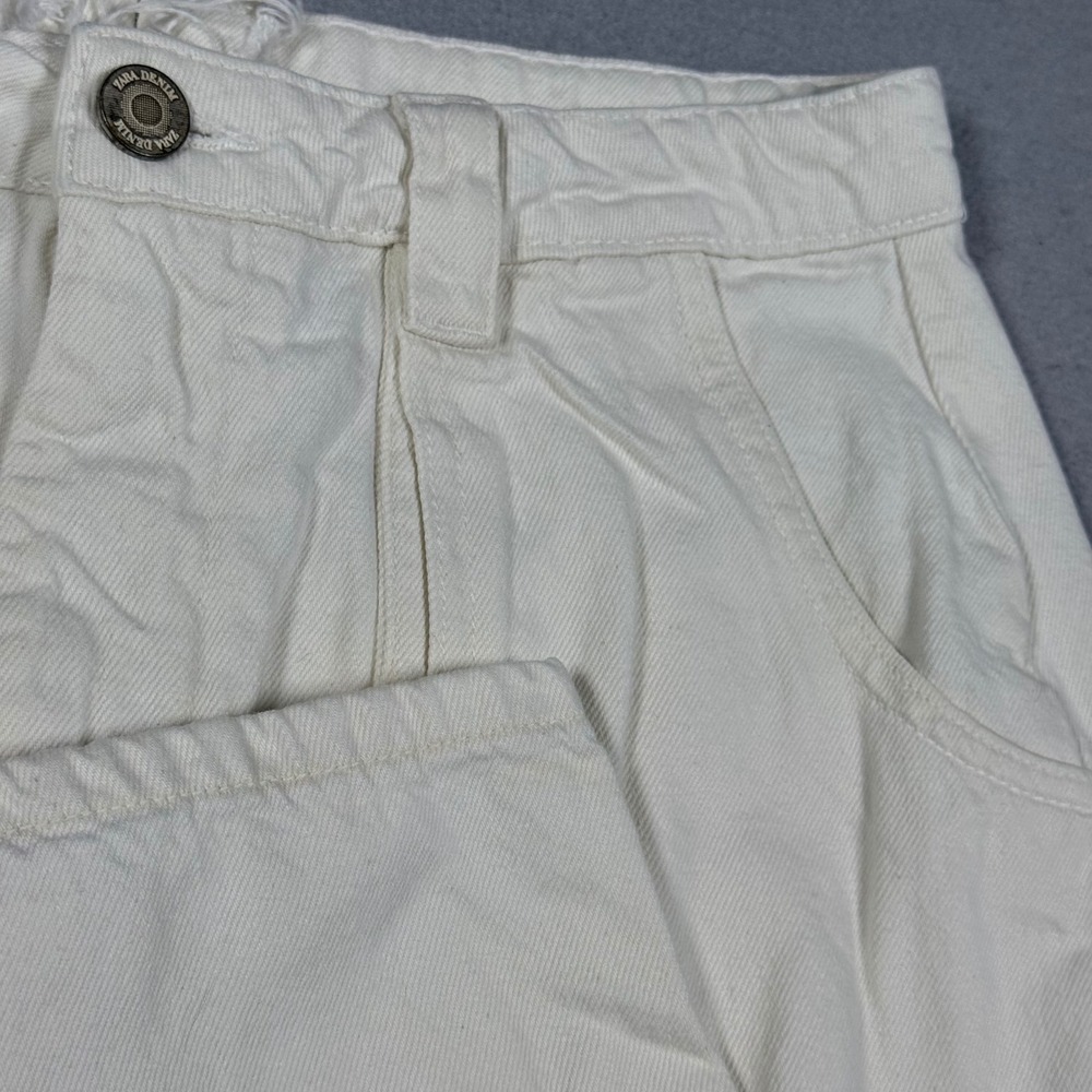 Zara Off White High Waisted Cargo Pants Ankle Zip Tapered Leg Utility Trousers